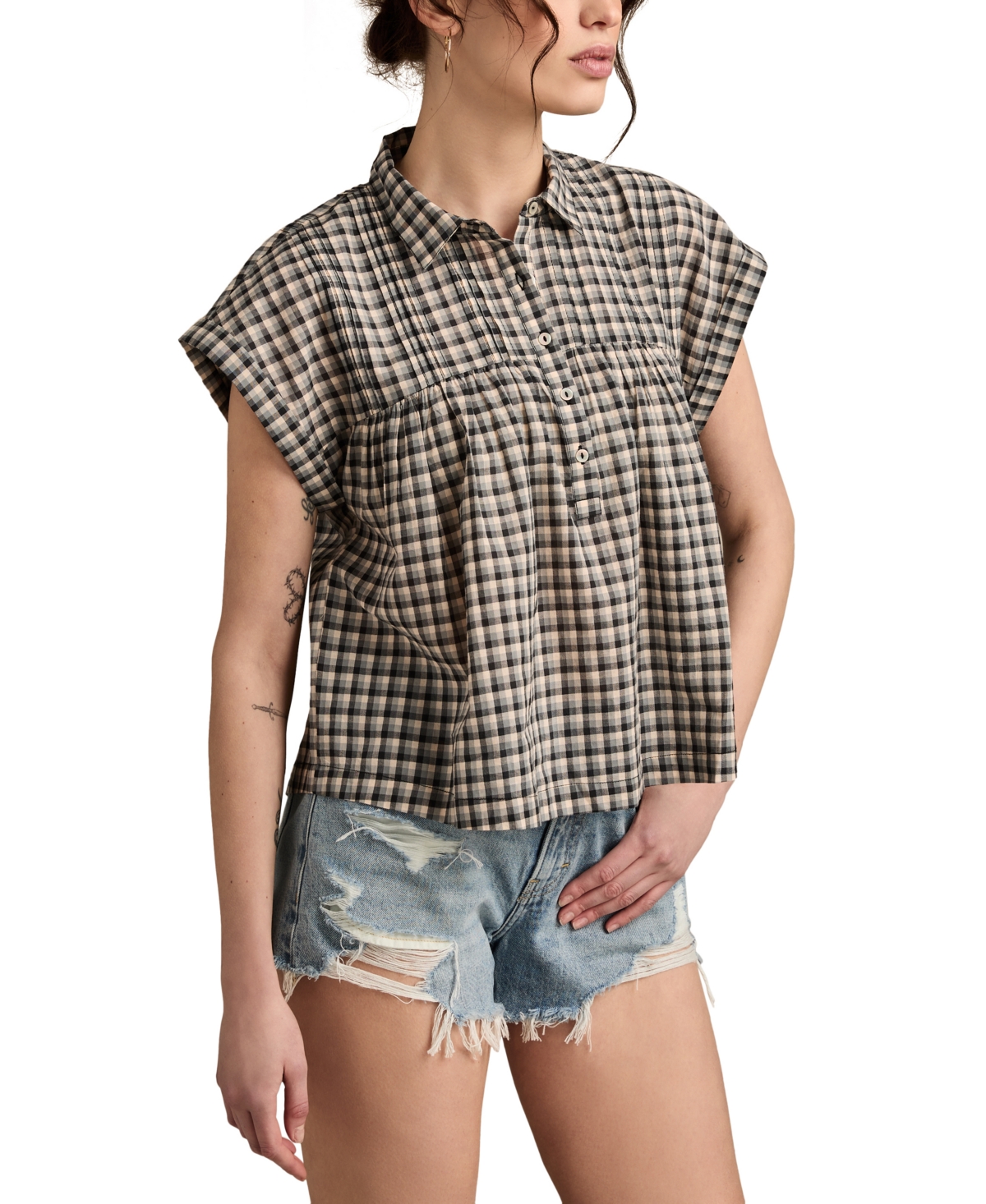 Shop Lucky Brand Women's Cotton Pintuck Button-front Top