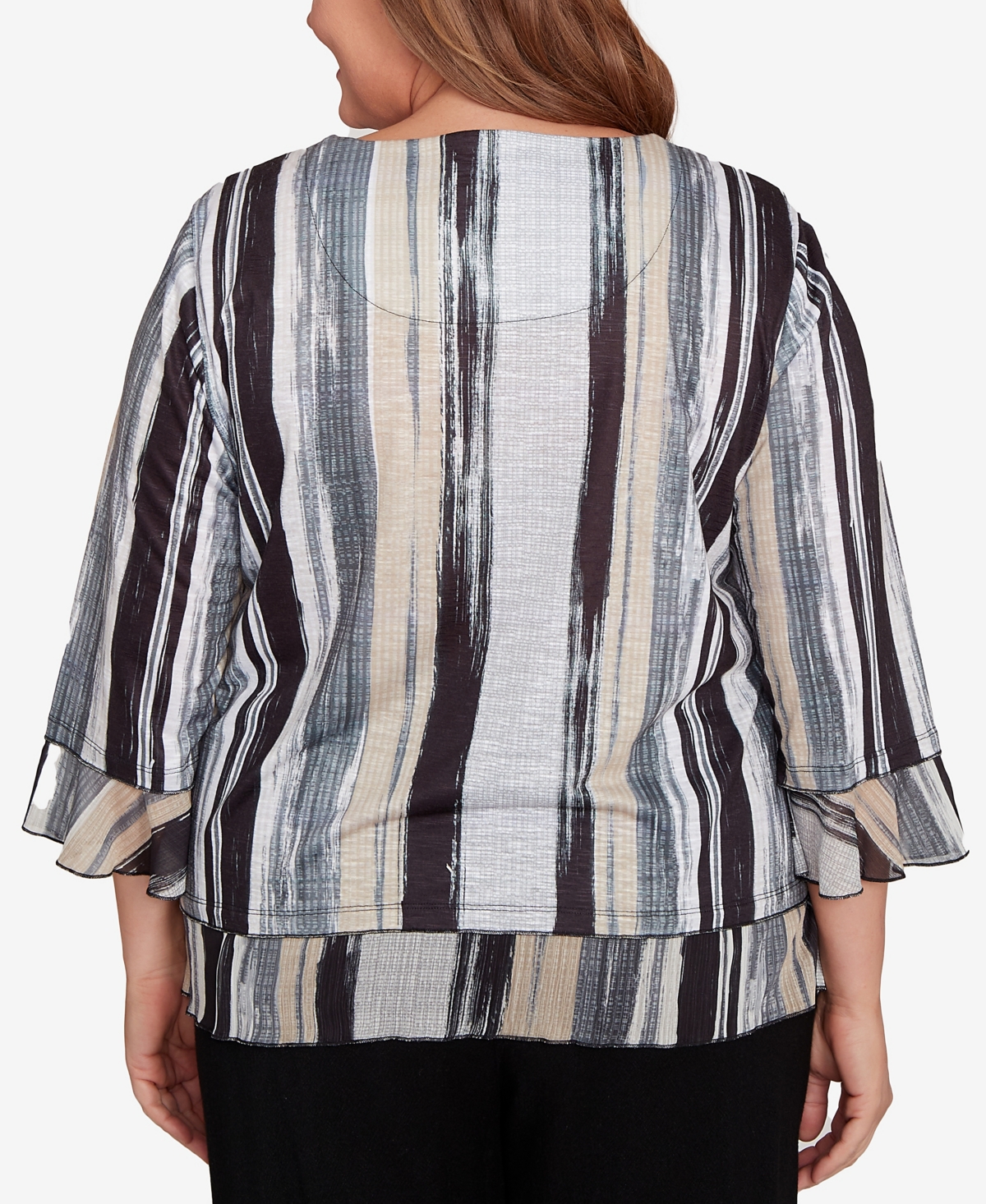 Alfred Dunner Plus Size Stripe Bell Sleeve Top