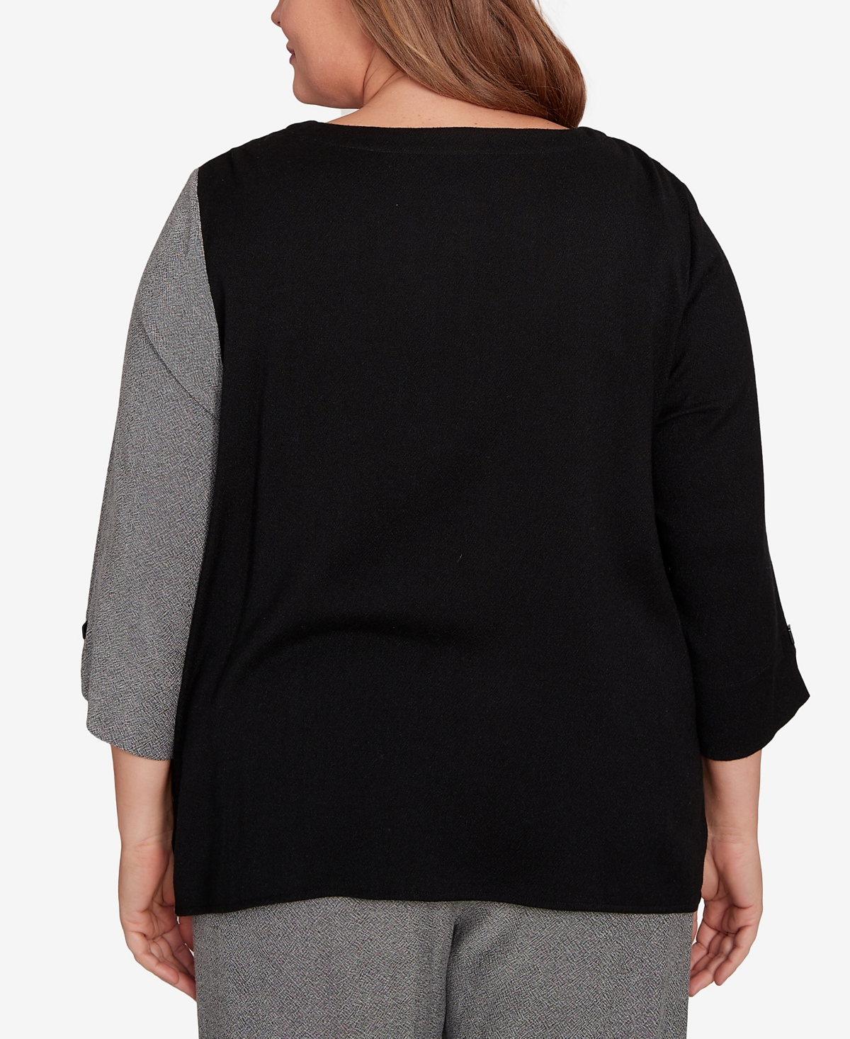 Alfred Dunner Petite Santa Barbara Center Sliced Crew Neck Top With Necklace