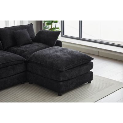 Modular Sectional Sofa, 3-Seater Sofa with Ottoman, Modern L-Shaped Sofa for Living Room Bedroom Apartment