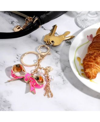 Bow Charm Keychain – Stylish Gold & Pink Bling Accessory