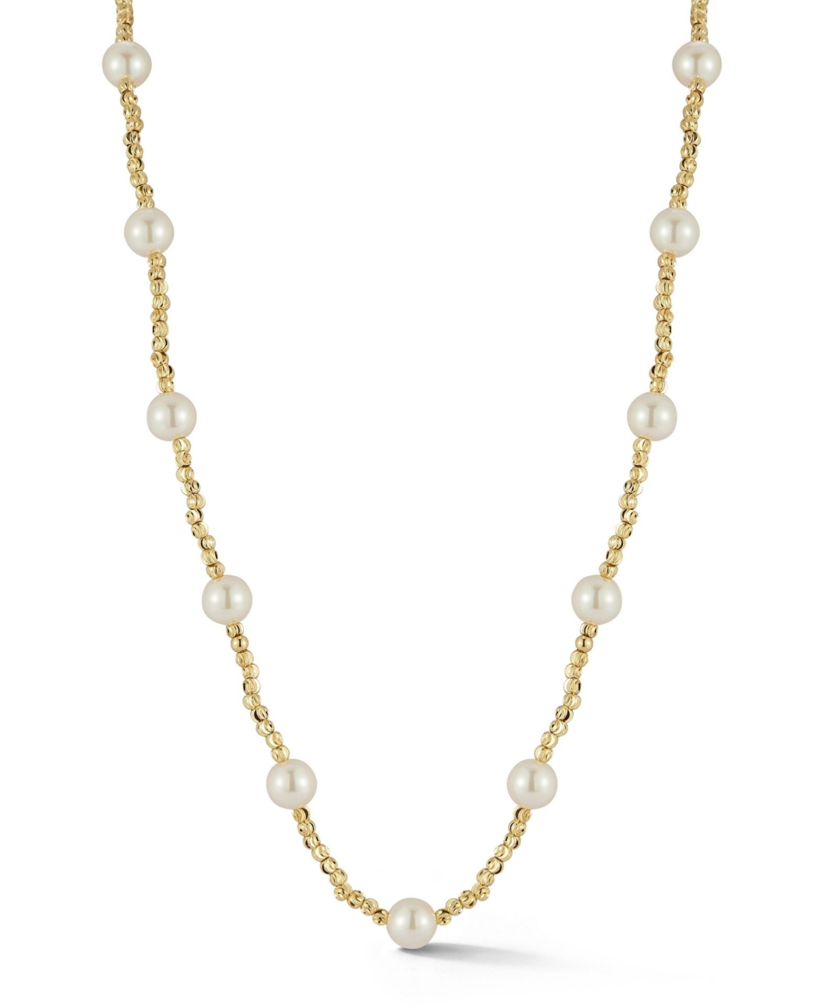Gold Plated Beaded Pearl Station Necklace - Silver