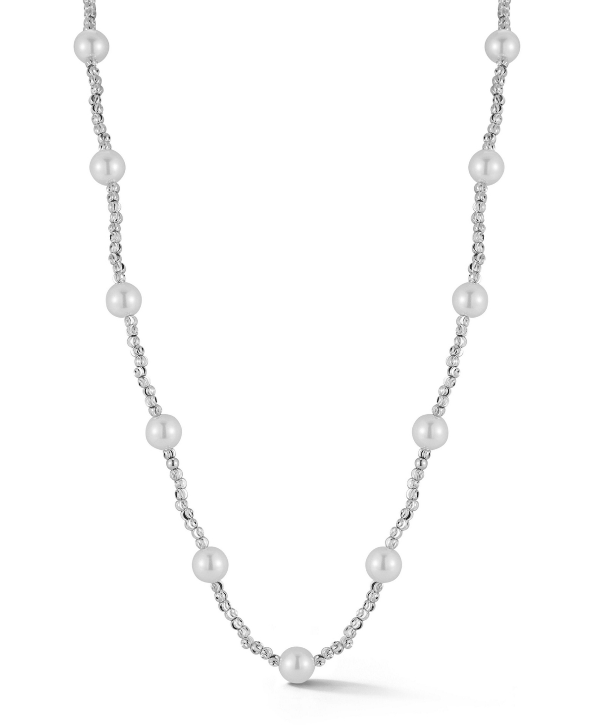 Gold Plated Beaded Pearl Station Necklace - Silver