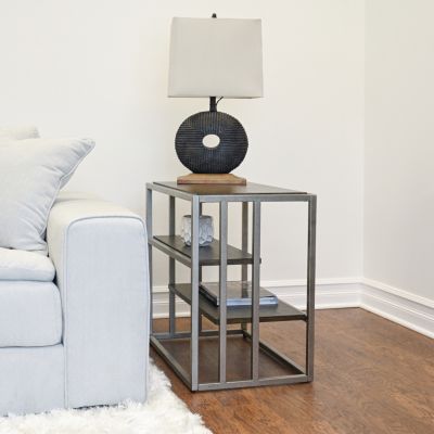 Metal Frame Wood Living Room Chairside Table with Shelf