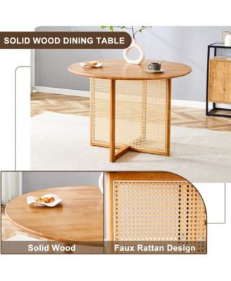 Retro Chinese Solid Wood Round Imitation Rattan Table Desk