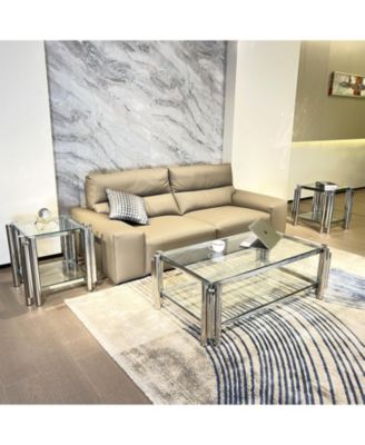 Streamdale Modern 3-Piece Stainless Steel Coffee Table Set with Clear Glass Tops