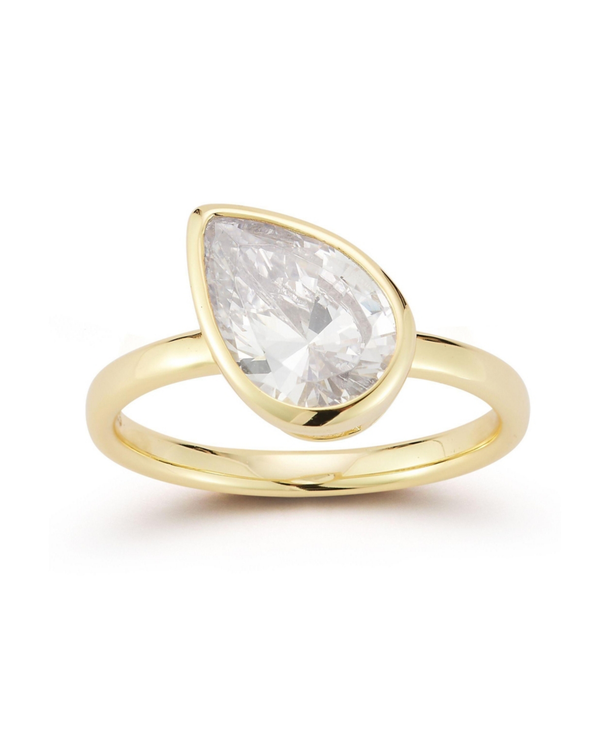 14K Gold Plated Sterling Silver Pear Cut Solitaire Ring - Gold