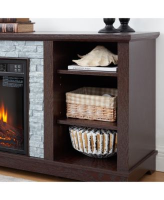 Cherry TV Stand with Stacked Stone Electric Fireplace