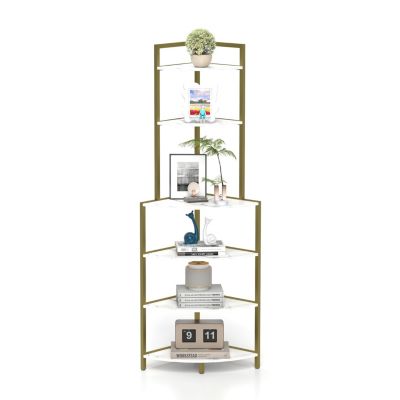 Streamdale 6-Tier Corner Bookshelf with Open Shelves, Rustic Brown