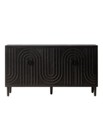 Modern Black Accent Cabinet 4-Door Wooden Storage Cabinet