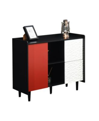 Red Accent Sideboard with Drawer and Open Shelves