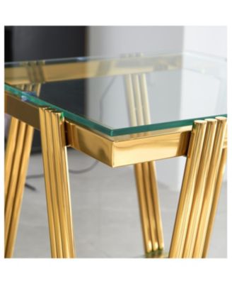20" Square Gold End Table - Glass Top & Storage