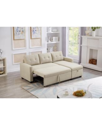 Streamdale Beige Upholstered Pull-Out Sofa with Storage Chaise