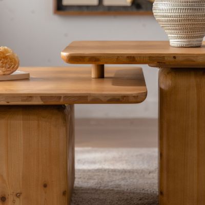 Streamdale Vintage Square Coffee Table Set, Wood Grain Finish (Set of 2)