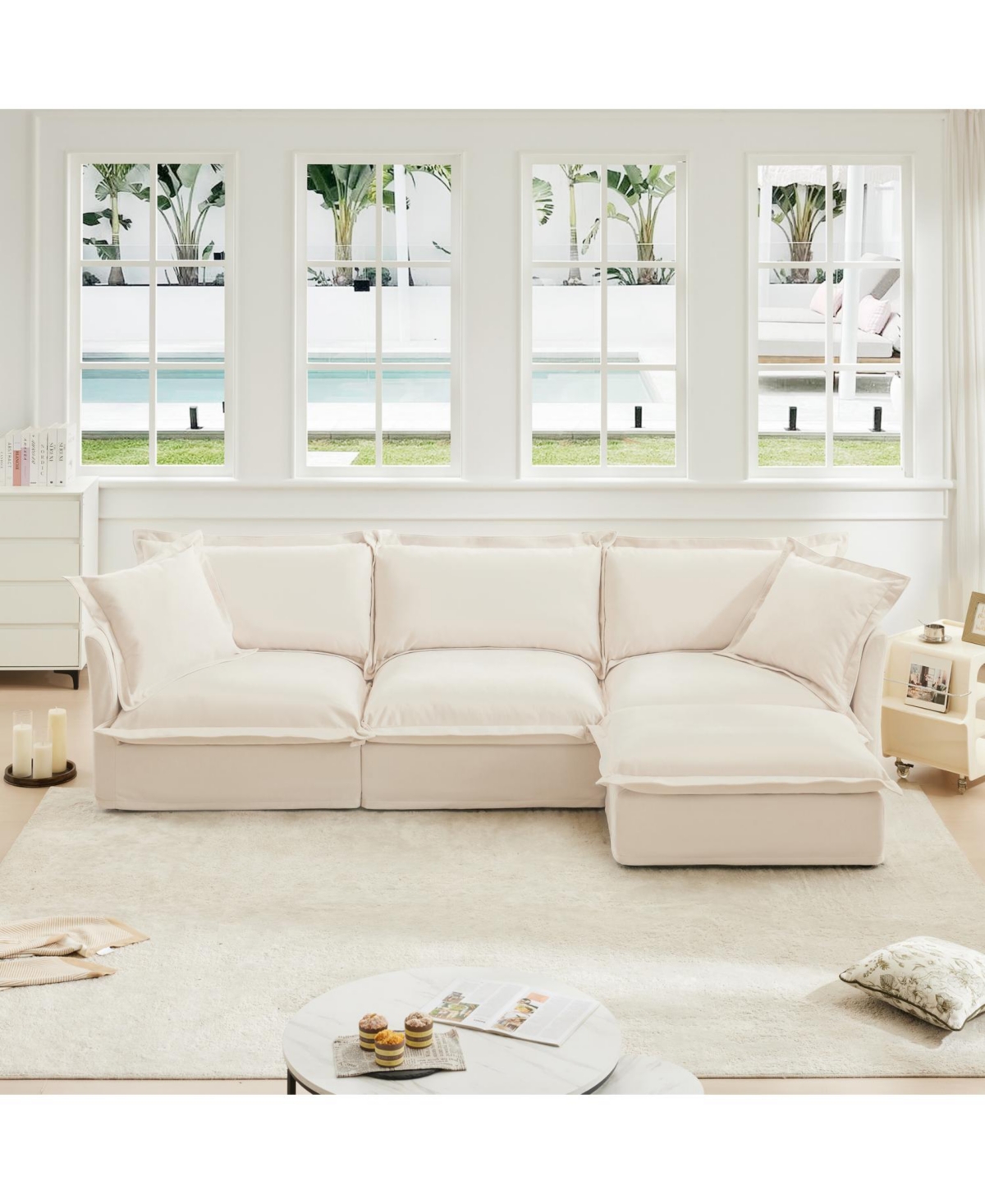 Streamdale L-Shaped Slipcovered Sectional Sofa with Ottoman & Pillows