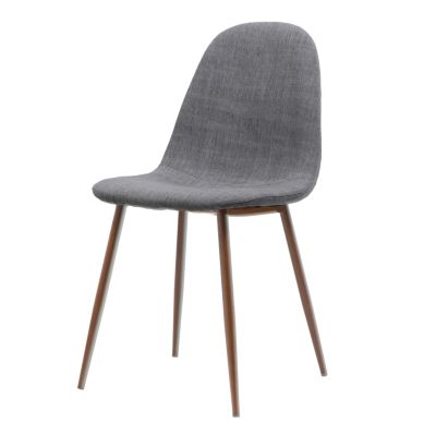 Two Light Grey Fabric Dining Chairs with Iron Legs