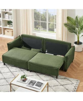 Streamdale Green Corduroy Sofa Bed with Pillows for Living Room