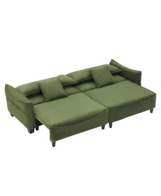 Streamdale Green Corduroy Sofa Bed with Pillows for Living Room