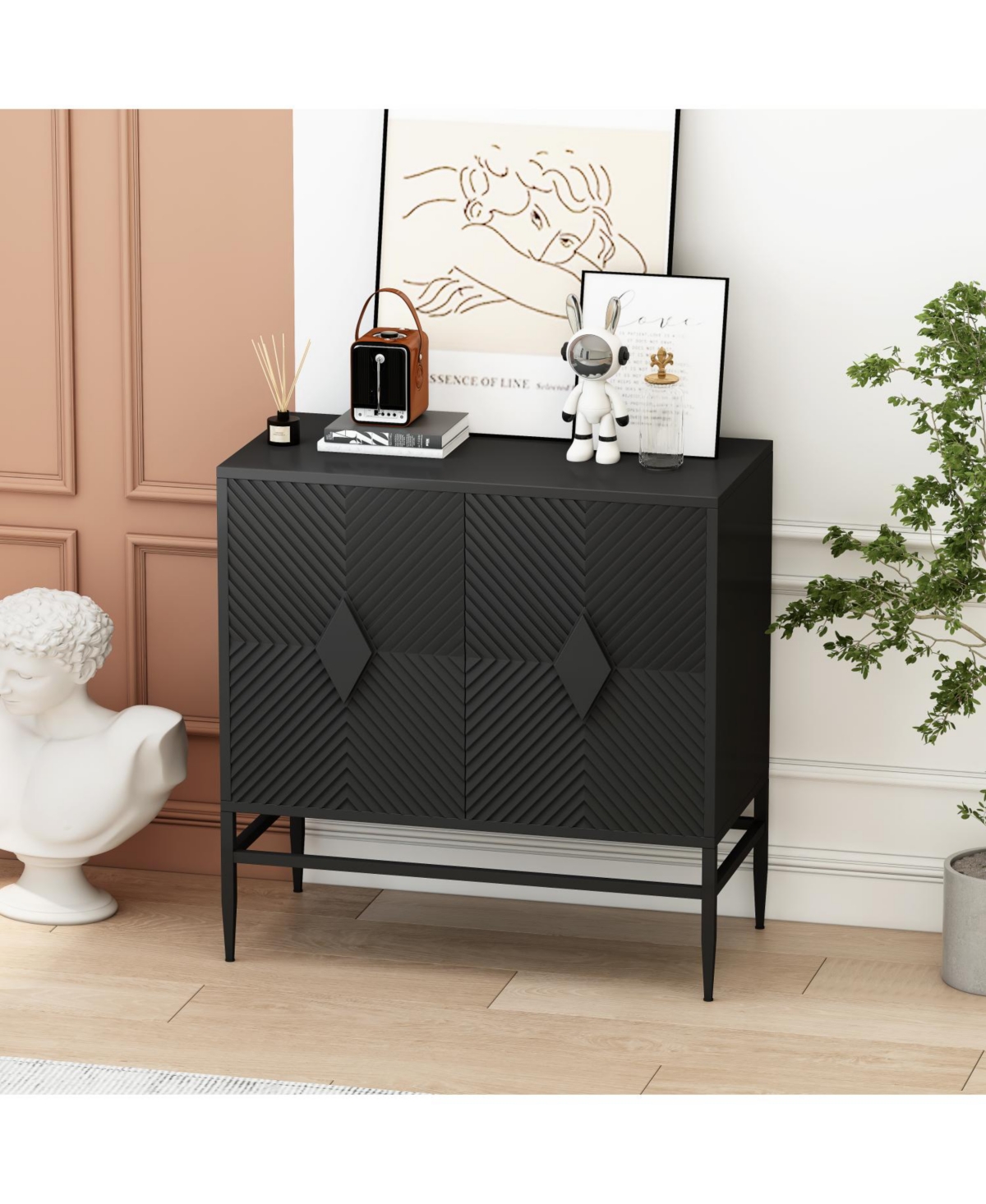 Streamdale 31.5" Black Wooden Storage Cabinet with Metal Legs