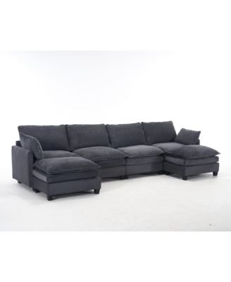 Oversized Velvet Modular Sofa U-Shape Couch with Ottomans & Pillows