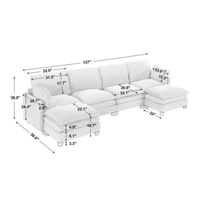 Oversized Velvet Modular Sofa U-Shape Couch with Ottomans & Pillows