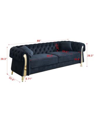Streamdale 89" Chesterfield Tufted Velvet Sofa - Black