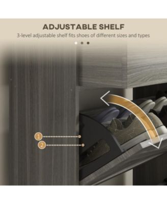 Narrow Shoe Cabinet, Industrial Shoe Storage Cabinet with 2 Flip Drawers, Adjustable Shelves, and Top Drawer, Entryway Hidden Shoe Storage for 12 Pairs of Shoes, Distressed Gray