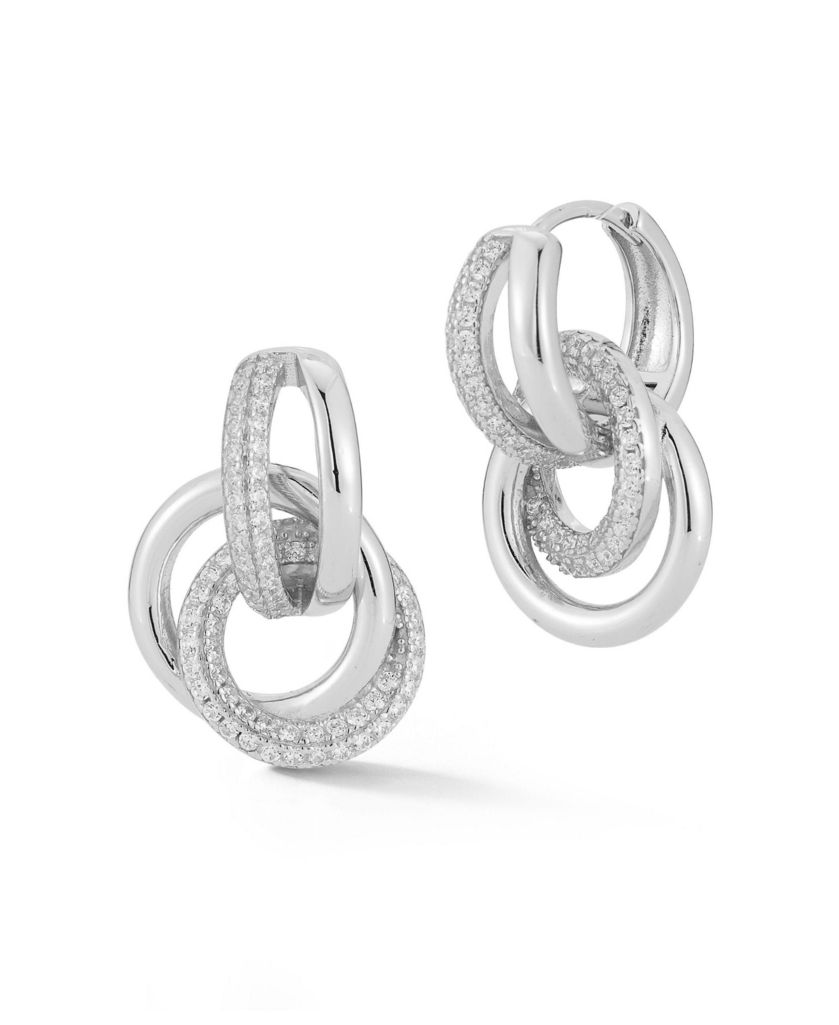 14K Gold Plated Sterling Silver Pave Interlocking Hoop Earrings - Gold