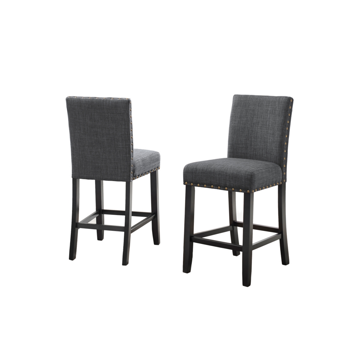 Streamdale Furniture Gray Fabric Counter Height Stools with Nailhead Trim, Set of 2