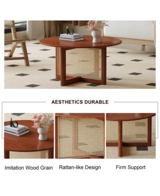 Streamdale Rustic-Modern Wood & Rattan Coffee Table for Nature-Inspired Living