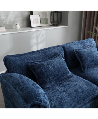 Chenille fabric, removable armrests with side pockets, high density sponge filling, oversized double sofa with footstool