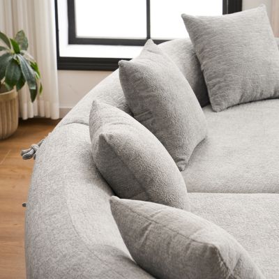 4-Seater Light Gray Sofa with Chenille Fabric and Pillows