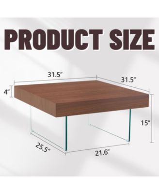  Walnut Square Coffee Table with Tempered Glass Legs