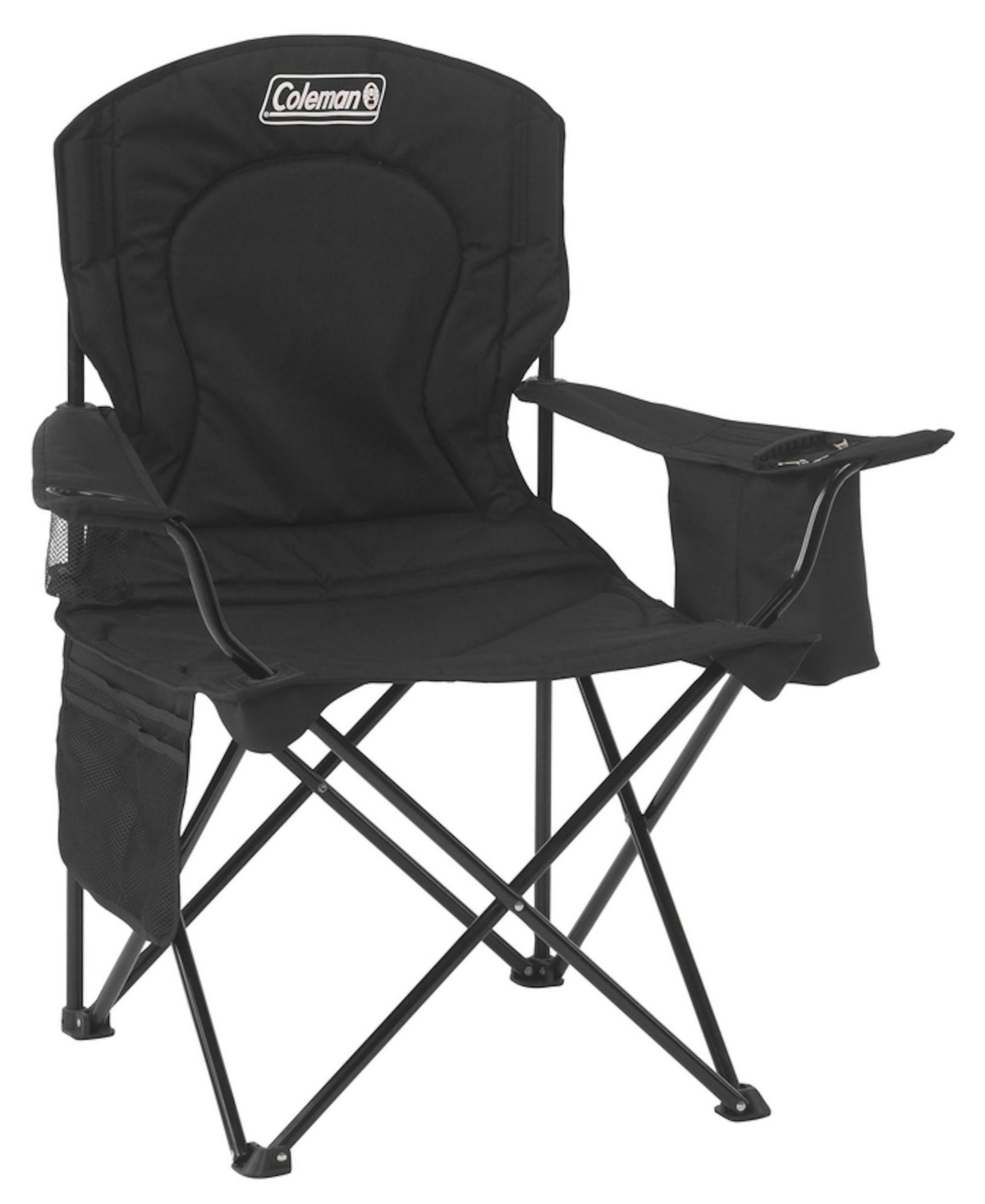Camping Chair with Built-In 4-Can Cooler - Black