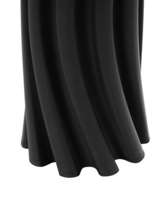 Ceramic Abstract Curvy Ribbed Decorative Vase with Floral Shaped Rim, 11"