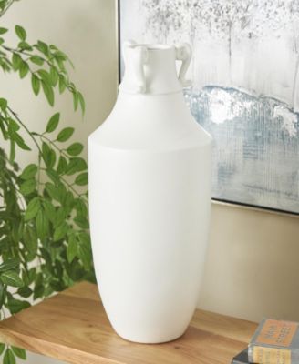 Ceramic Scroll Sleek Amphora Decorative Vase with Handles, 18"