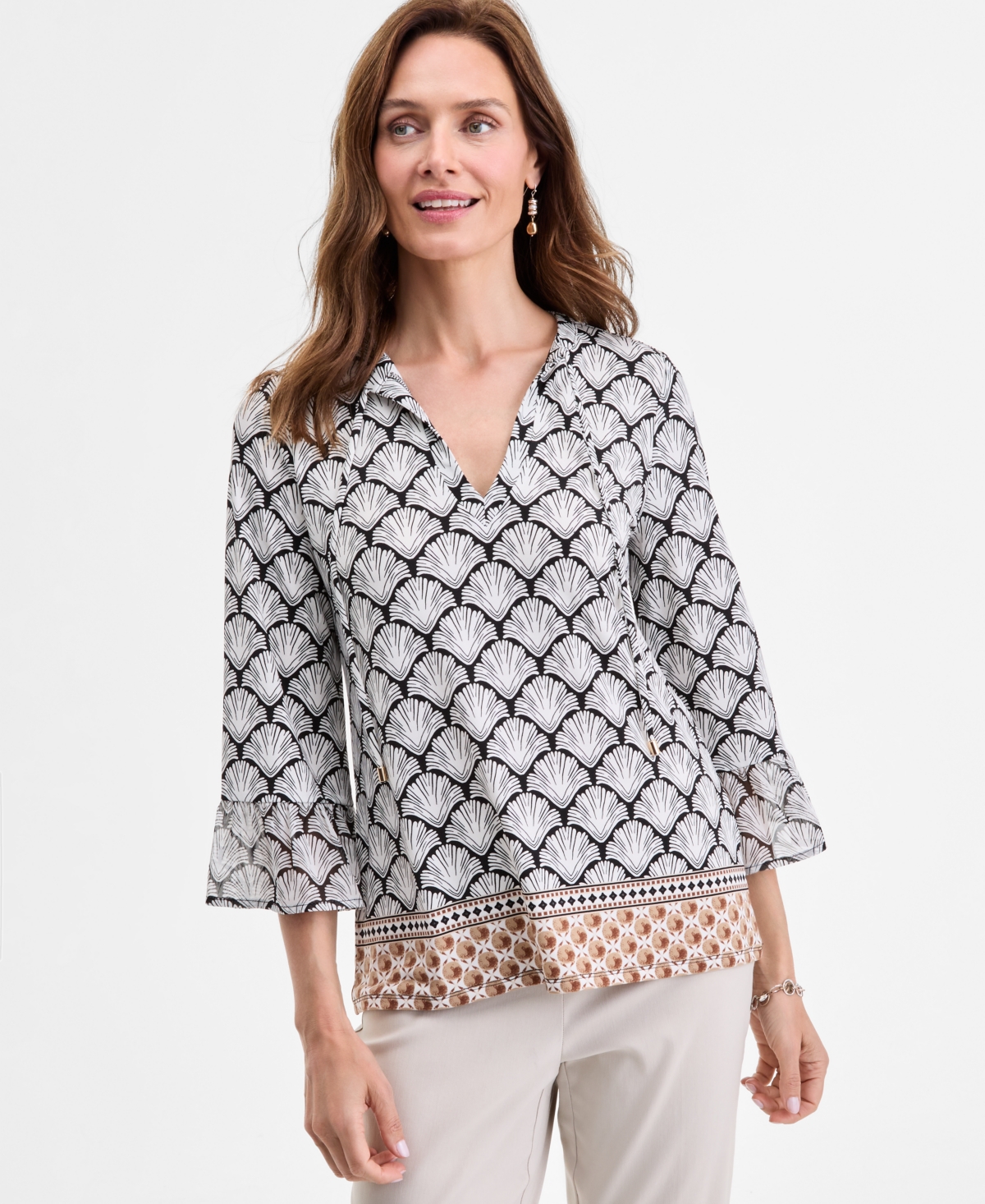 Women's Printed Split-Neck Top, Exclusively at Macy's - Purple Fizz Combo