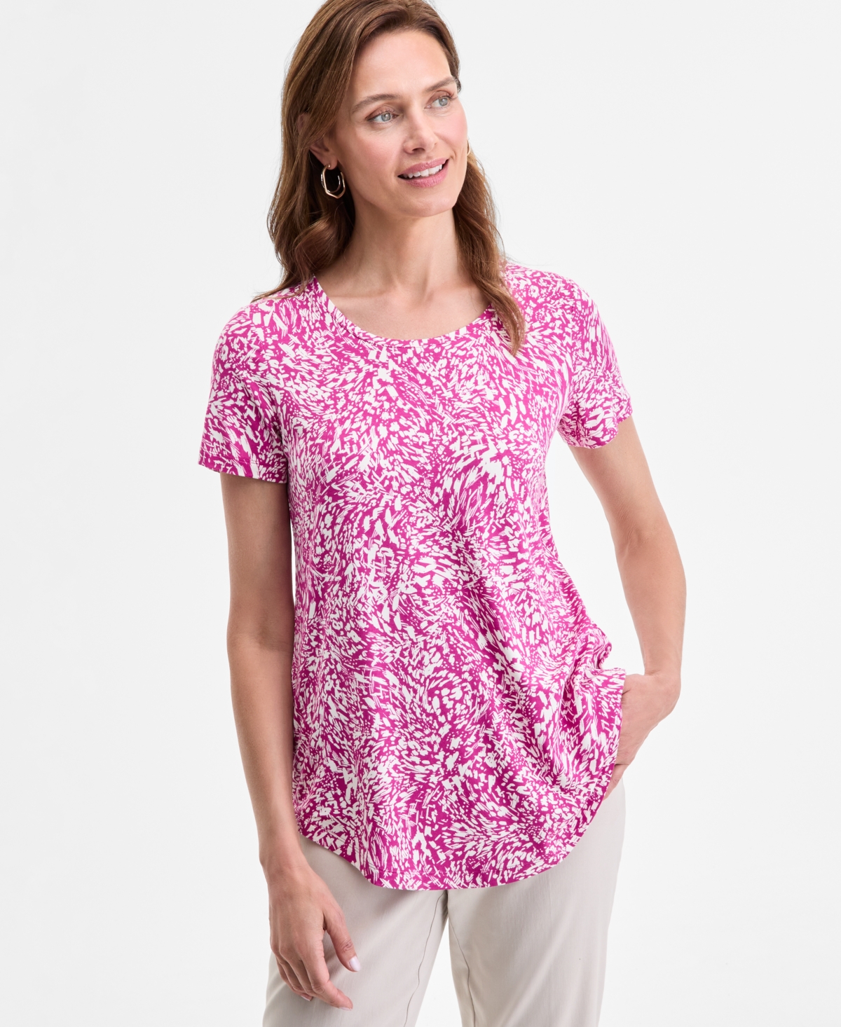 Petite Abstract-Print Scoop-Neck Top, Exclusively at Macy's - Purple Fizz Combo