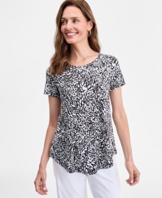 売れ筋商品|||ジェイエムコレクション カットソー トップス レディース Women's Printed Scoop-Neck Short-Sleeve Top, Exclusively at Macy's Teal Spark JM Collection Women's Printed Scoop-Neck Short Sleeve Top