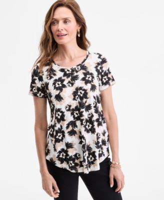 JM Collection - Women's Becca Blossom Short-Sleeve Top, Exclusively at Macy's