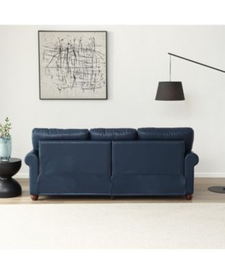 Living Room Round Arm with Silver Nails Sofa Navy Blue Faux Leather
