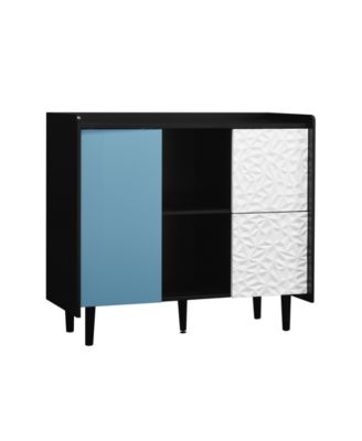 Black Sideboard Cabinet with Red Doors, 2 Drawers