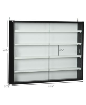 5-Tier Display Cabinet, Glass Display Case with 2 Doors and Adjustable Shelves, Wall-Mounted, Black, White
