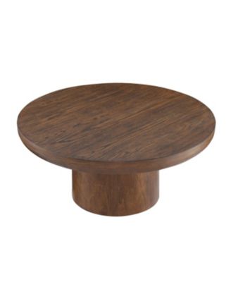36" Round Wood Coffee Table with Cylindrical Leg (Brown)
