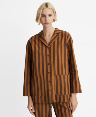 MANGO - Women's Two-Tone Woven Striped Long Shirt