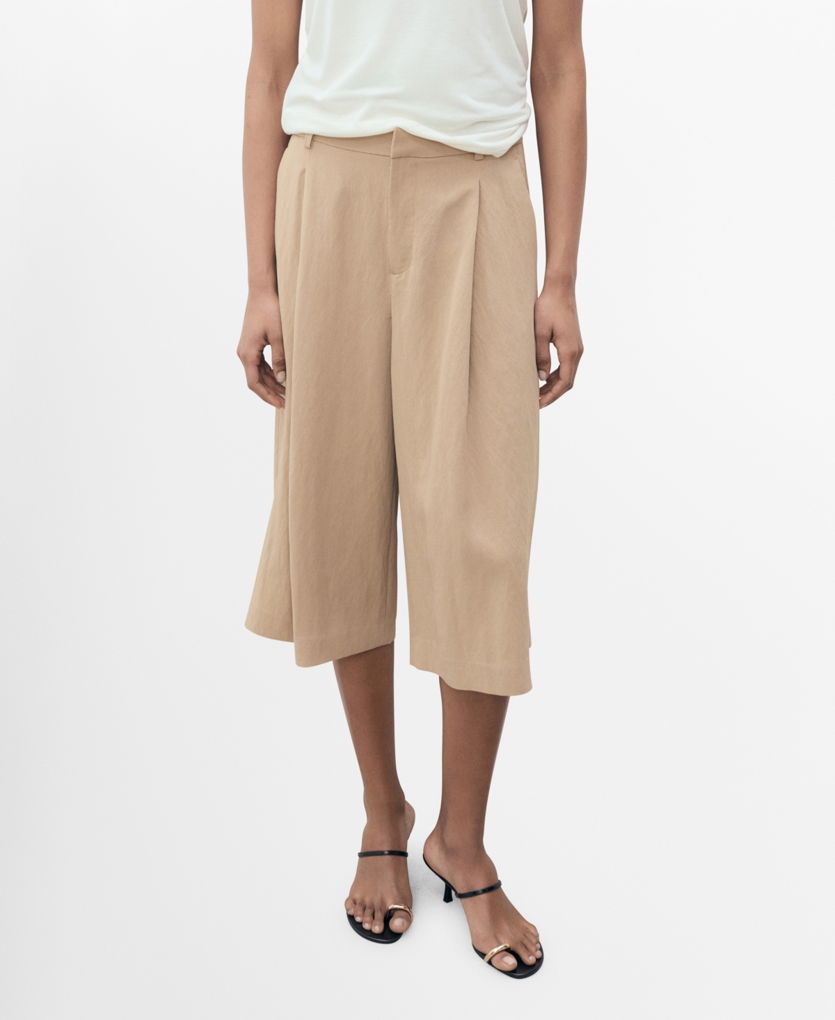 Women's Lyocell Pleated Bermuda Shorts - Beige