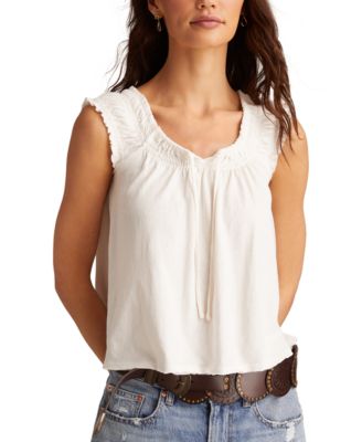 Lucky Brand - Women's Cotton Smocked Tie-Neck Sleeveless Top