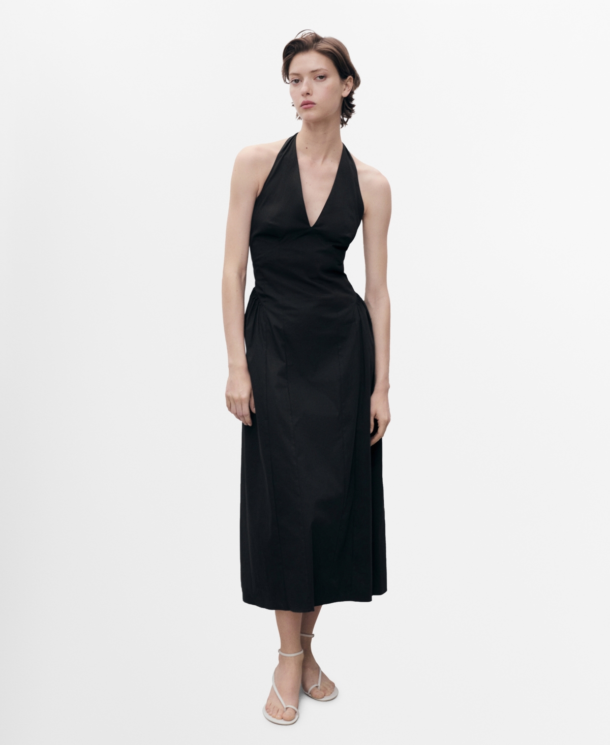 Mango Halter Neck Cotton Midi-dress Black