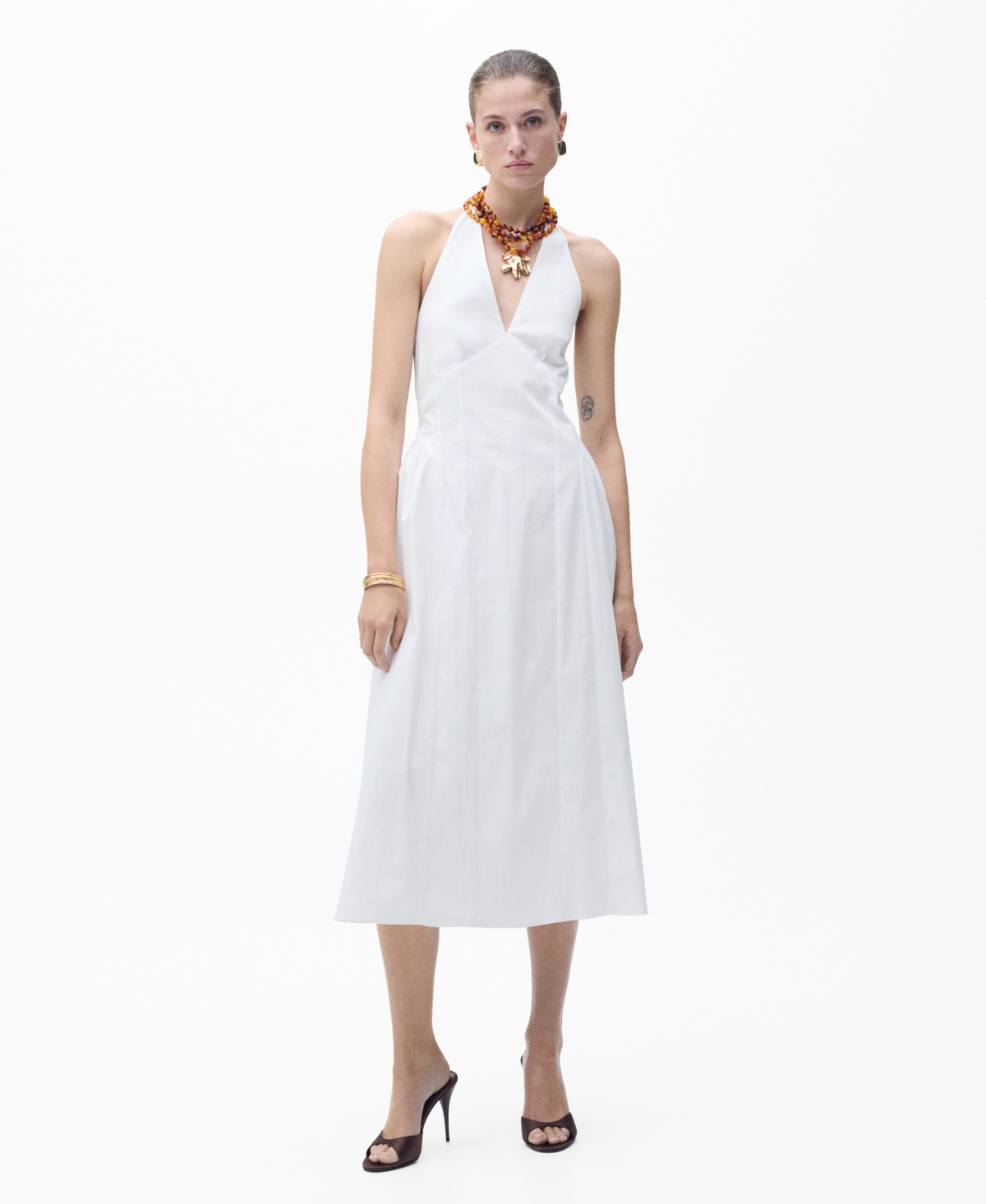 Mango Women's Halter Neck Cotton Midi Dress