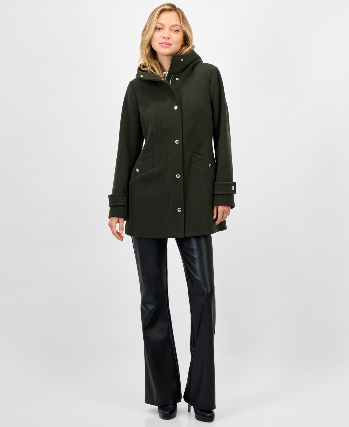 Michael Kors Michael  Women's Hooded Button-front Coat, Exclusively At Macy's In Black